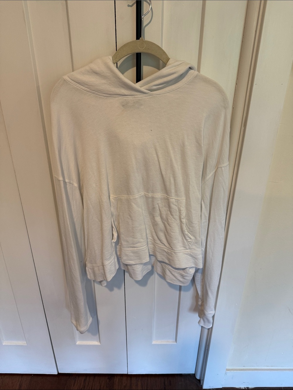 James Perdue Supima Cotton White Cropped Boxy Hoodie, Size 4 (L)